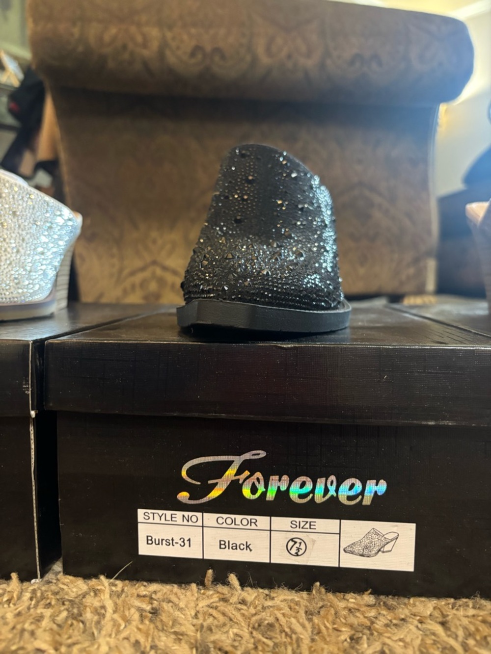 Forever Link Black Rhinestone Slip-On Mules